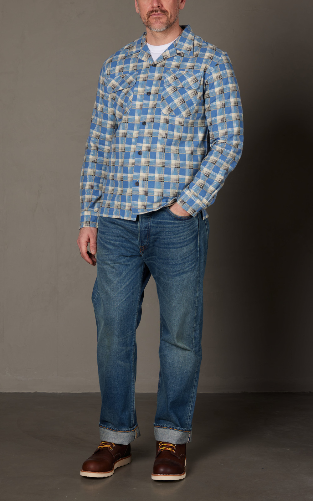 RRL Plaid-Print Chamois Camp Shirt Blue/Multi | Cultizm