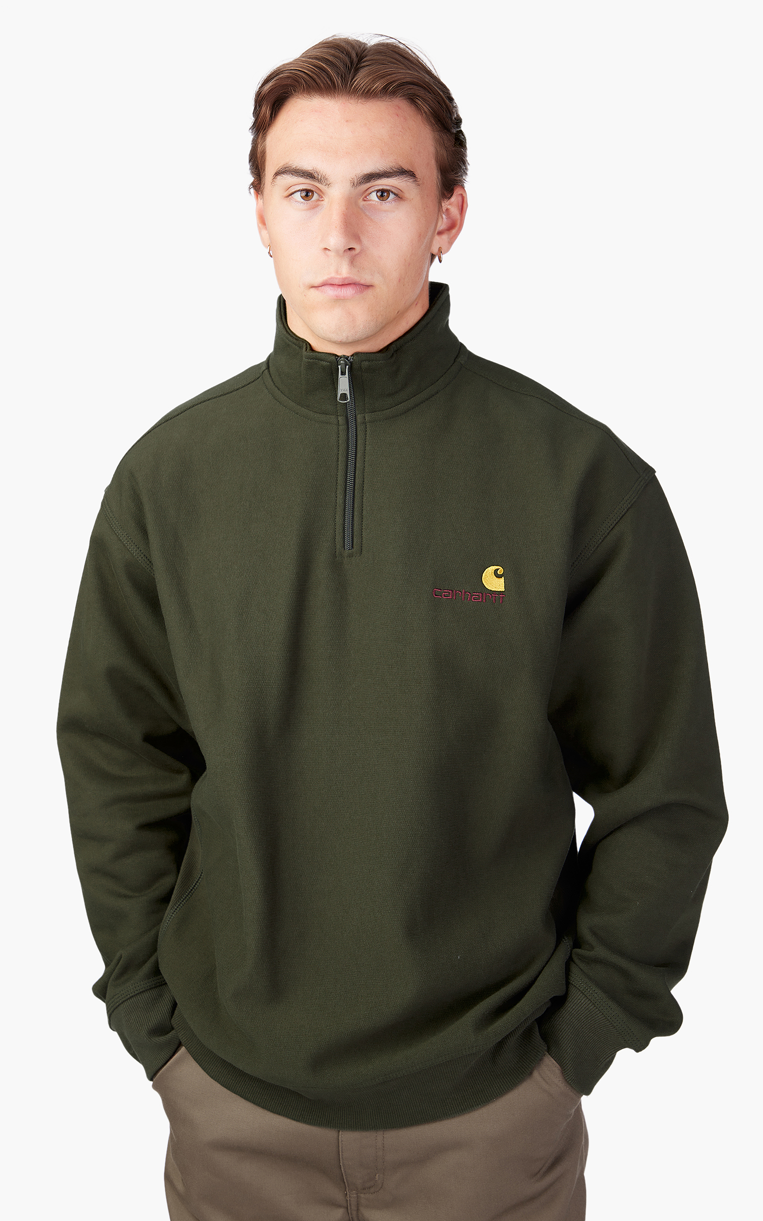 Carhartt WIP Half Zip American Script Sweatshirt | Natural