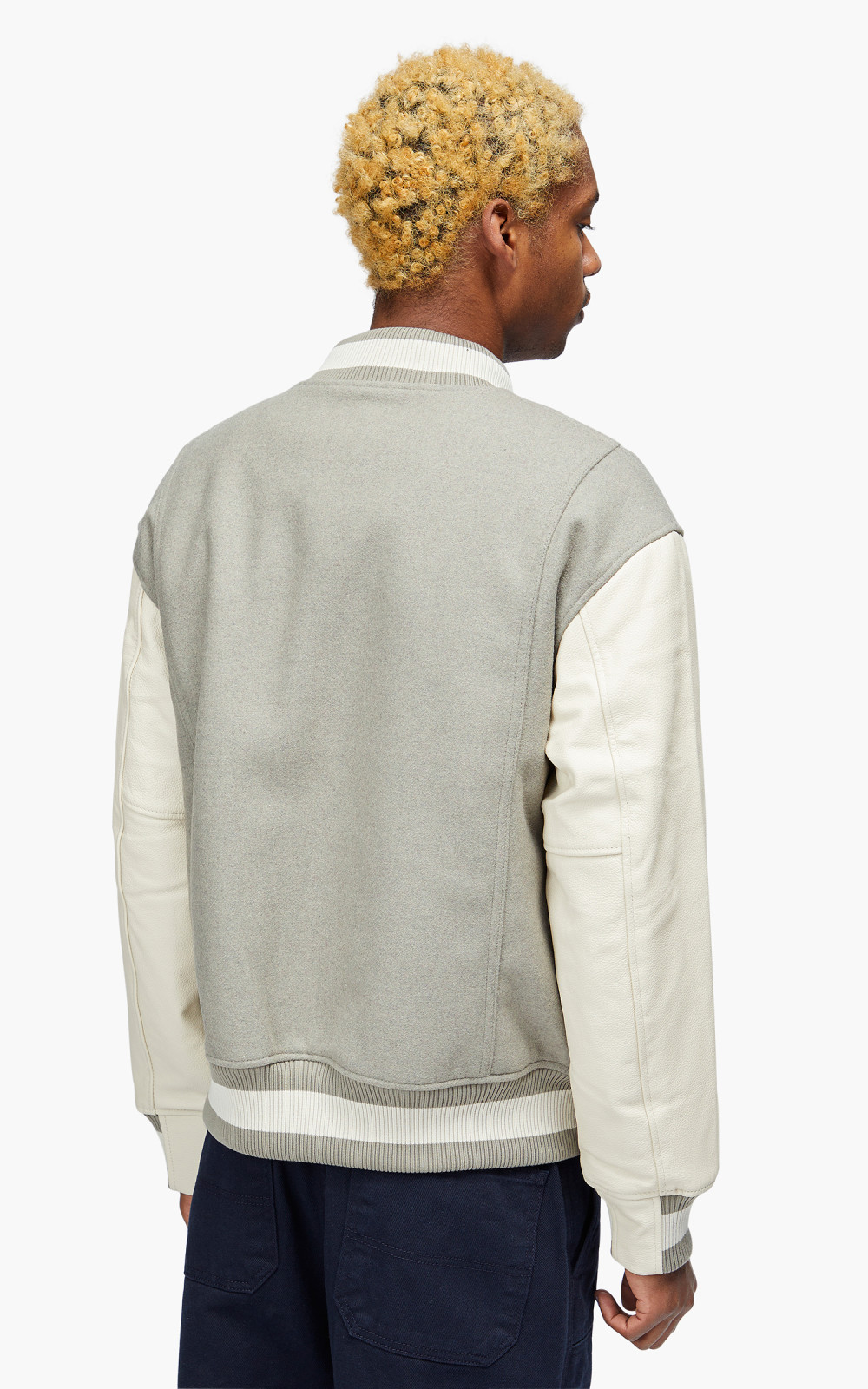 FrizmWORKS Leather Varsity Jacket Light Grey | Cultizm FrizmWORKS Leather Varsity Jacket Light Grey | Cultizm