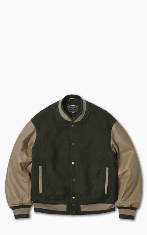 Motorcycle Leather Varsity Jacket - Green