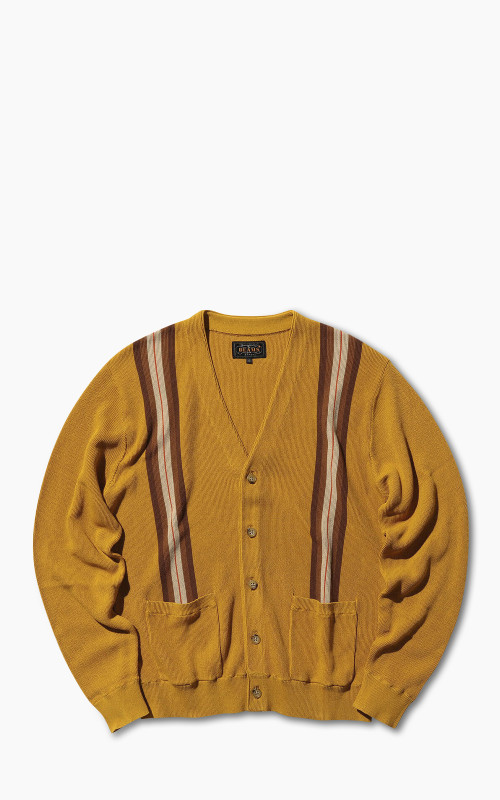 Beams Plus Cotton Jacquard Striped Cardigan Mustard