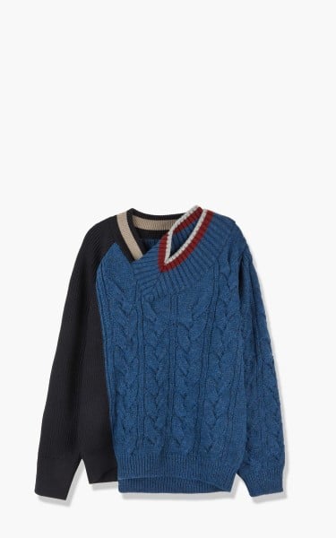 Kolor 21WCM-N02302B Asymmetrical Knit Sweater B-Blue 21WCM-N02302B-Blue