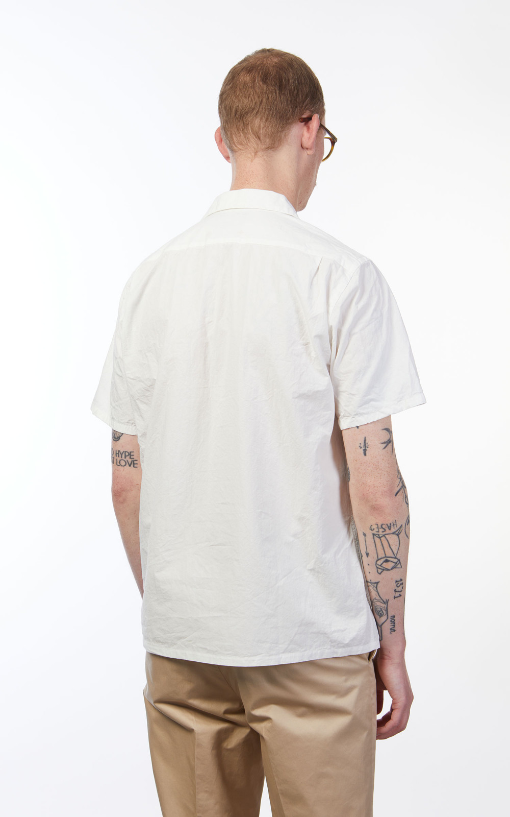 Beams Plus Open Collar Short Sleeve Shirt Cotton Linen White