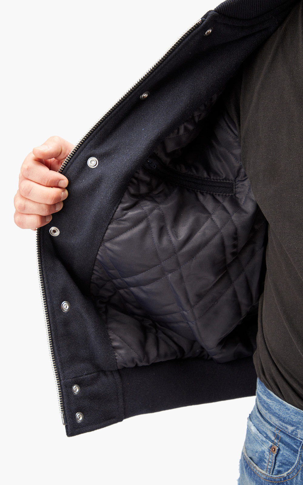 ずっと真夜中でいいのに。VARSITY JACKET(Navy) L No Laying Up x Official League Summer Satin Baseball Jacket