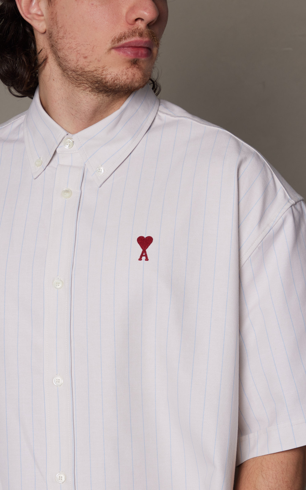 AMI Paris Boxy Fit Short Sleeve Shirt Chalk/Cashmere Blue