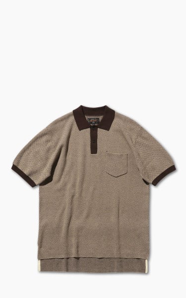 Beams Plus Two-Tone Jacquard Polo Shirt Brown