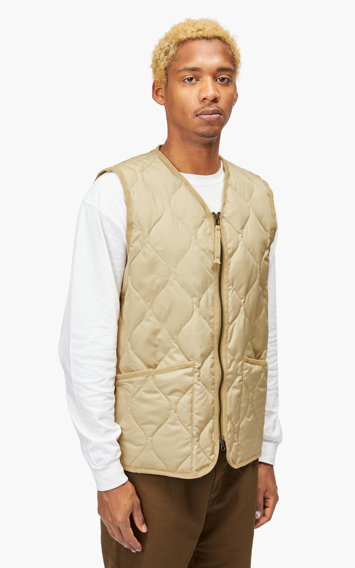 Taion Military Zip V Neck Down Vest Cream Cultizm