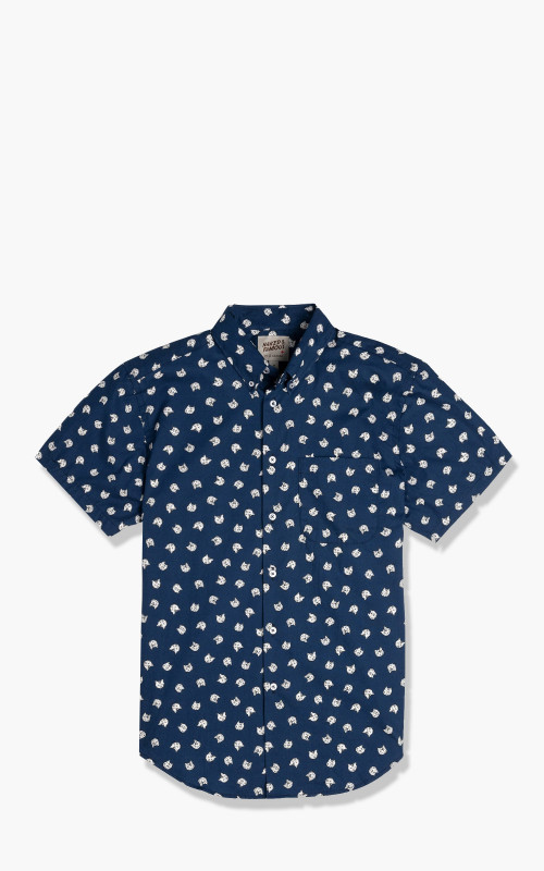 Naked & Famous Denim Easy Shirt Short Sleeve Cats Faces Navy 120851615-NVY