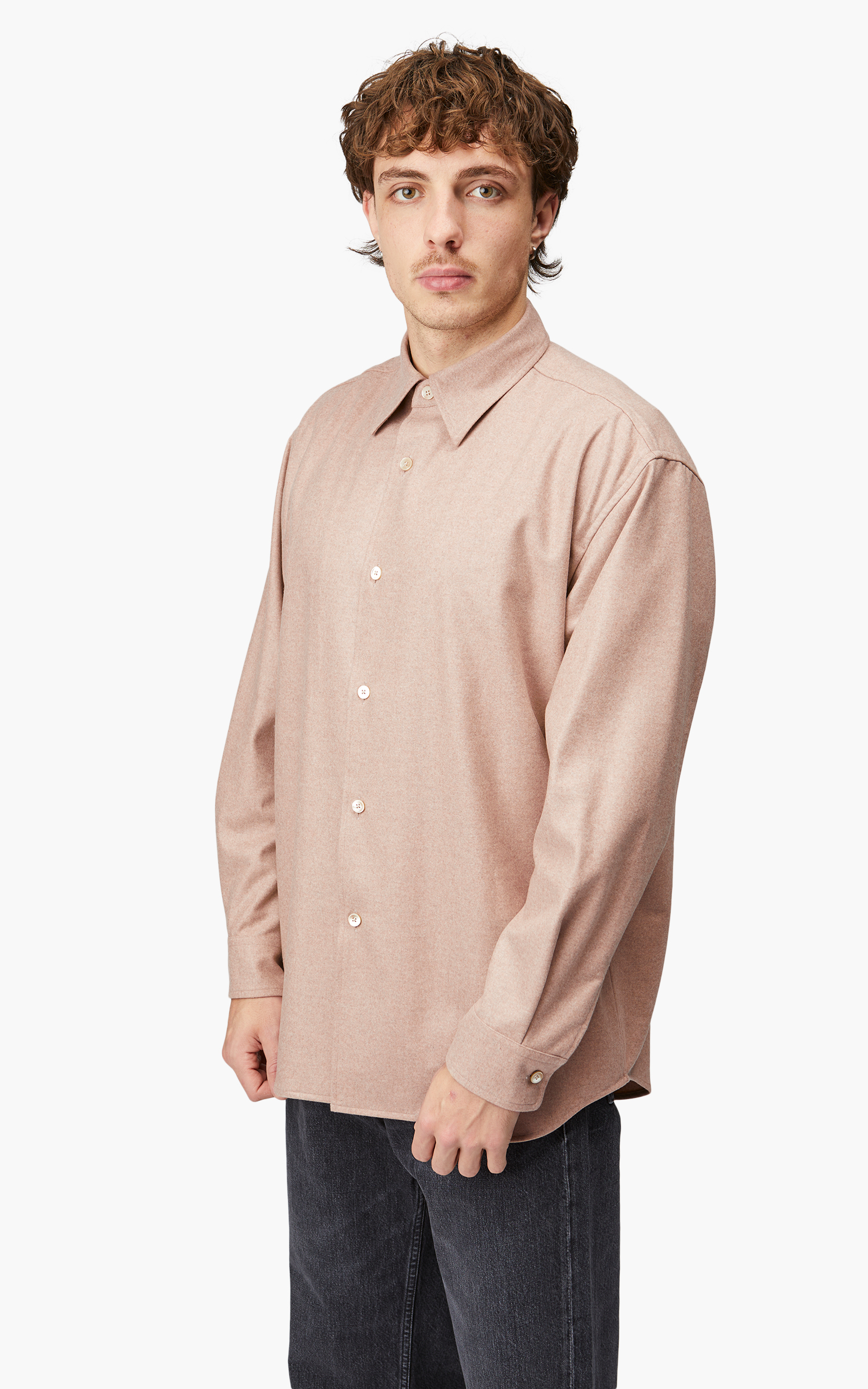 Auralee Wool Fulling Flannel Shirt Top Light Pink | Cultizm