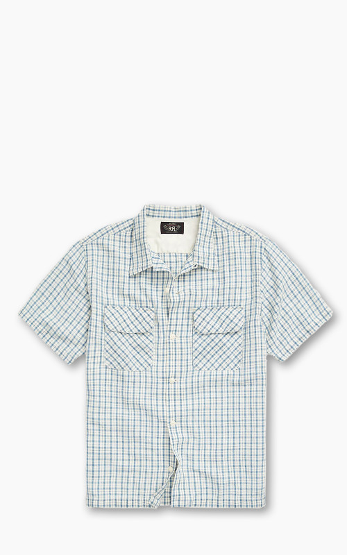 RRL Checked Cotton-Linen Camp Shirt Indigo/Cream