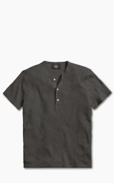 RRL Waffle-Knit Henley Shirt Faded Black Canvas