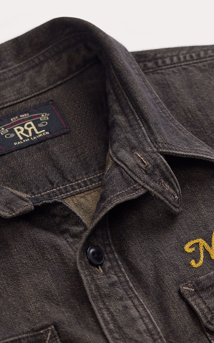 Tシャツ・カットソー RRL SS25 Shirts (782959629001 WASHED BLACK) RRL Embroidered Denim Workshirt Washed Black | Cultizm