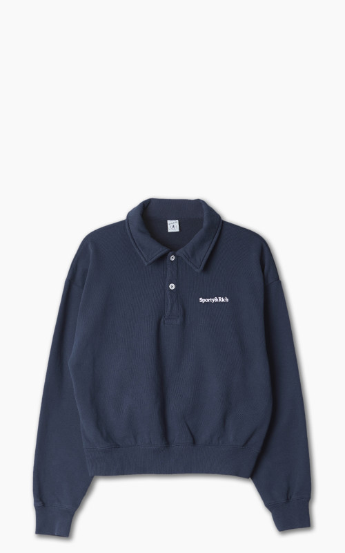 Sporty & Rich Serif Logo Embroidered Polo Navy
