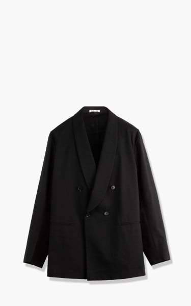 Auralee Super Fine Wool Cotton Twill Shawl Collar Jacket Black