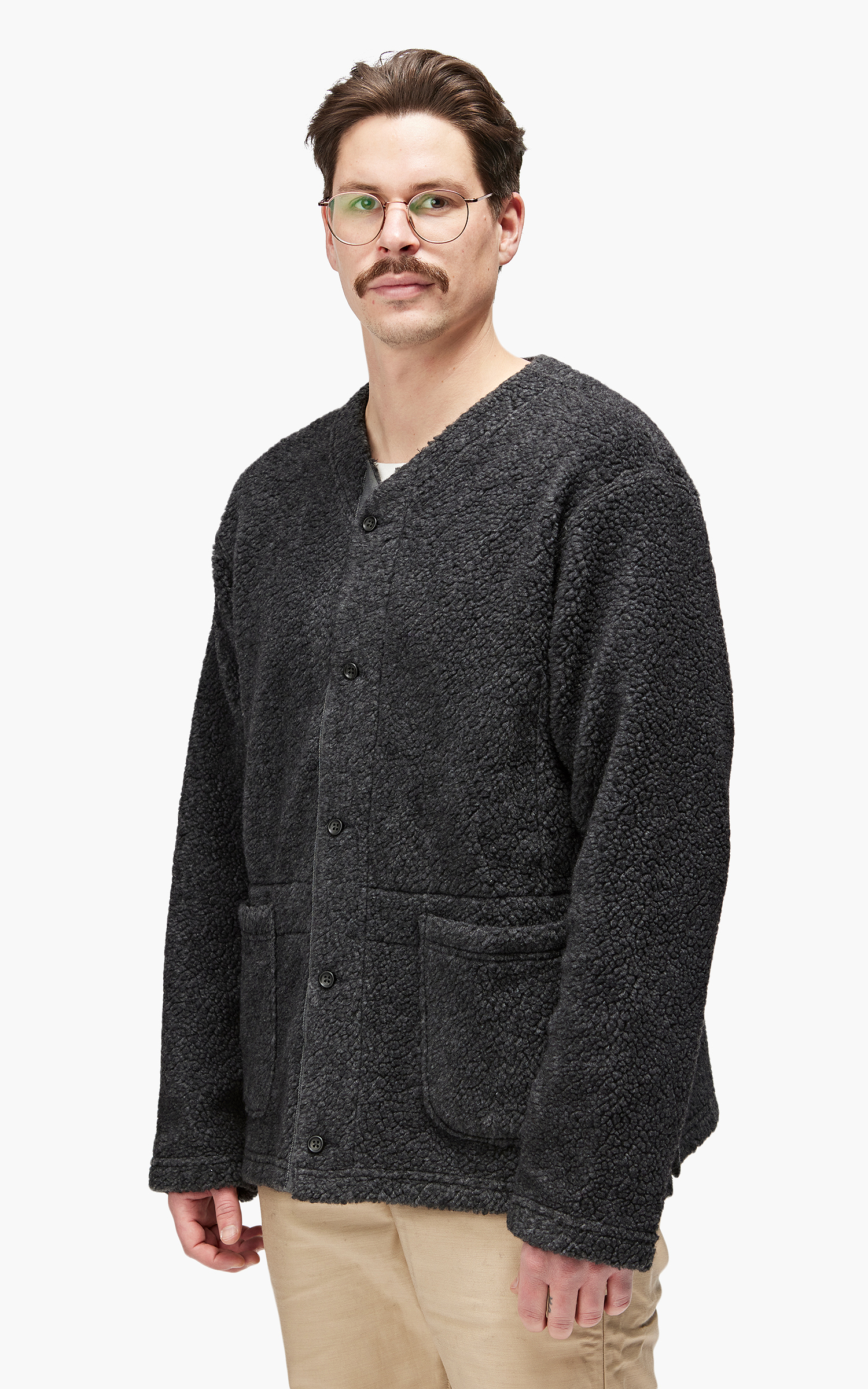 Engineered Garments Knit Cardigan Wool Poly Shaggy Knit Charcoal | Cultizm
