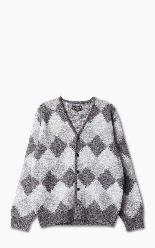 Beams Plus Cardigan Double Jacquard Argyle Pattern Grey