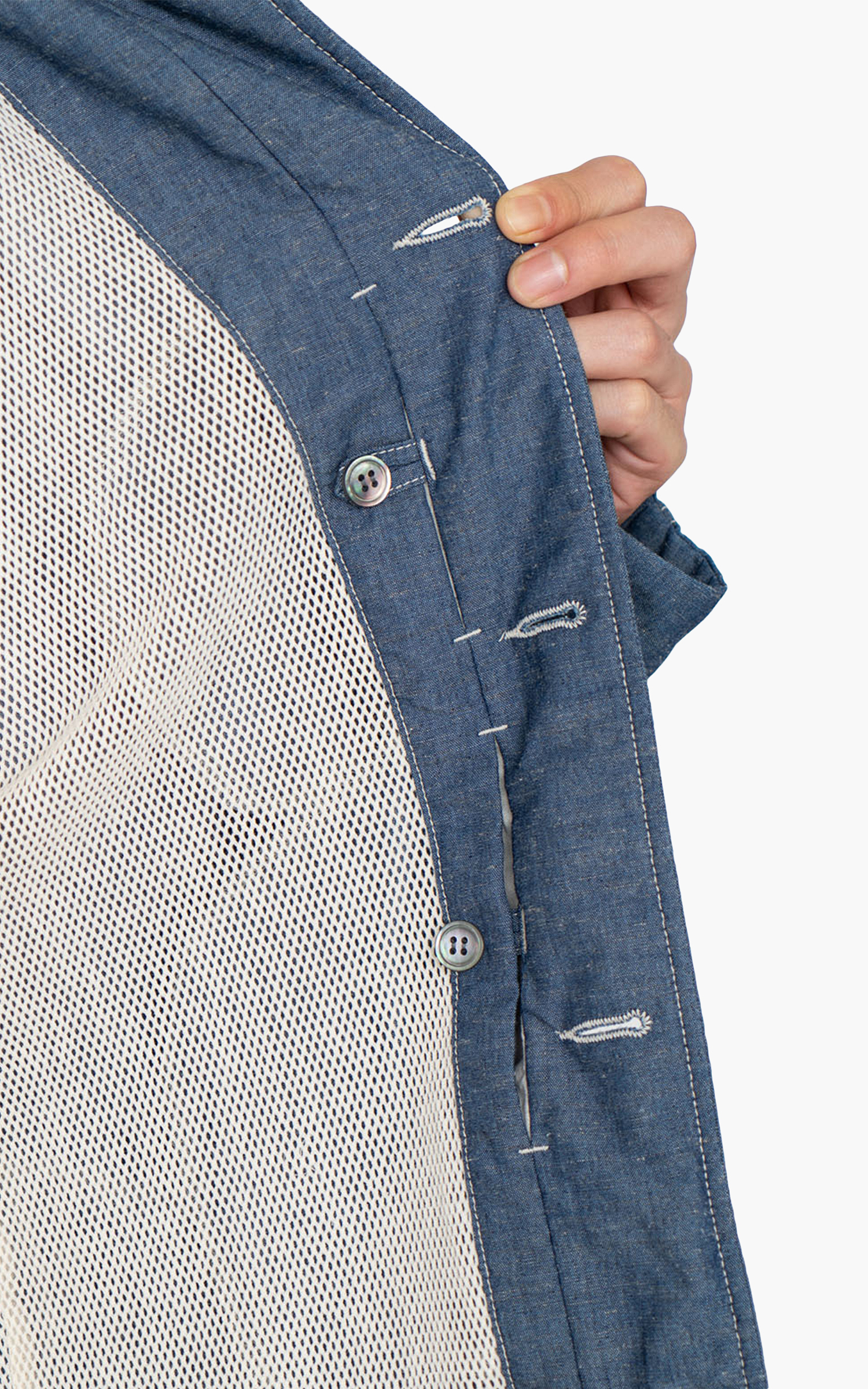 Nanamica Chambray Band Collar Jacket Indigo | Cultizm