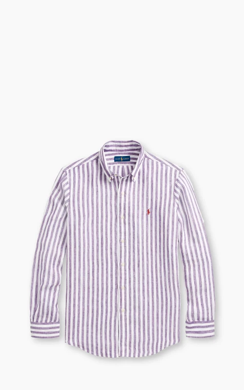 Polo Ralph Lauren Custom Fit Striped Linen Shirt Blue/White
