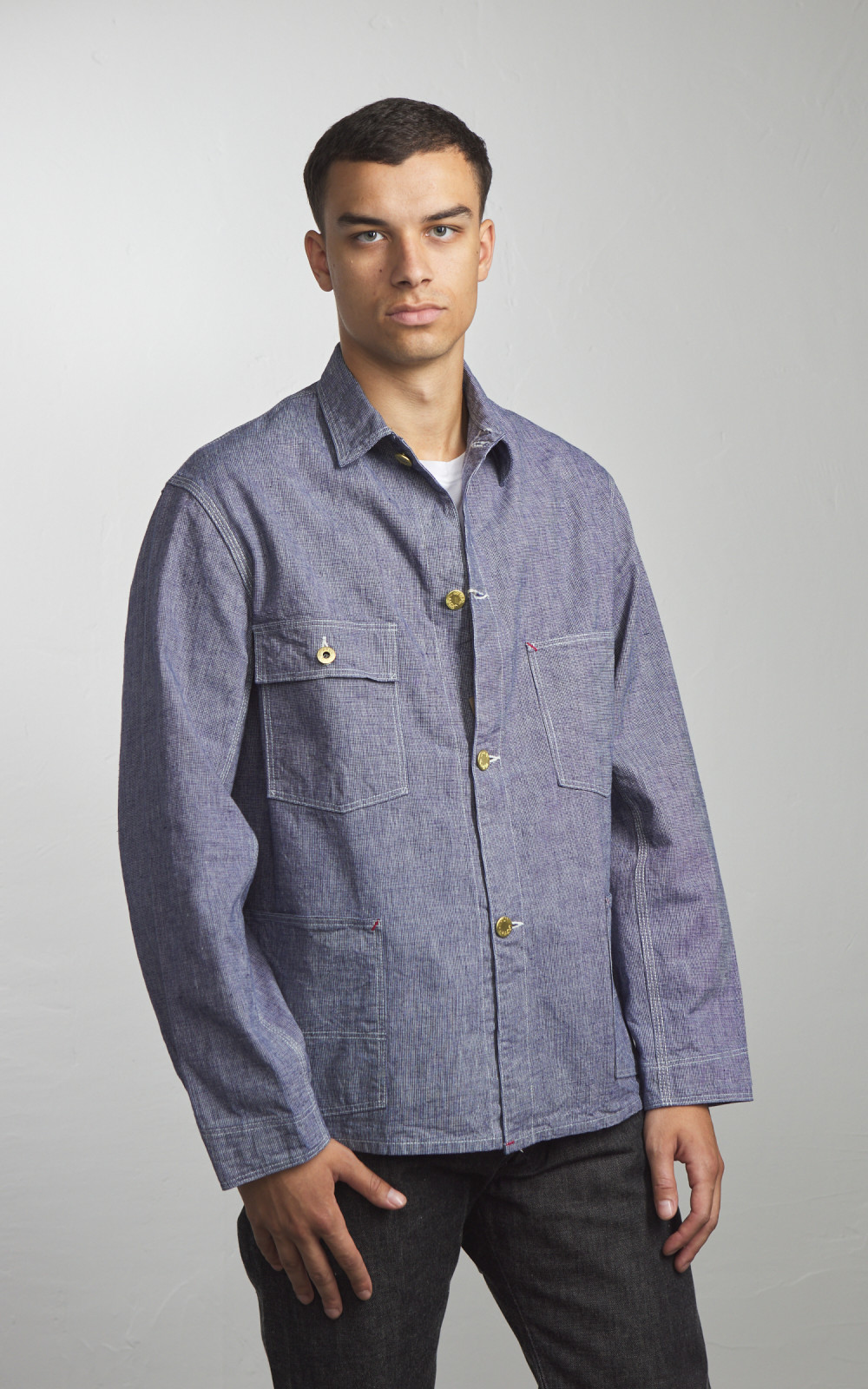 Lot 2171　1910’S CHANGE BUTTON COVERALL Warehouse & Co. Lot 2195 Selvedge Pincheck Change Button