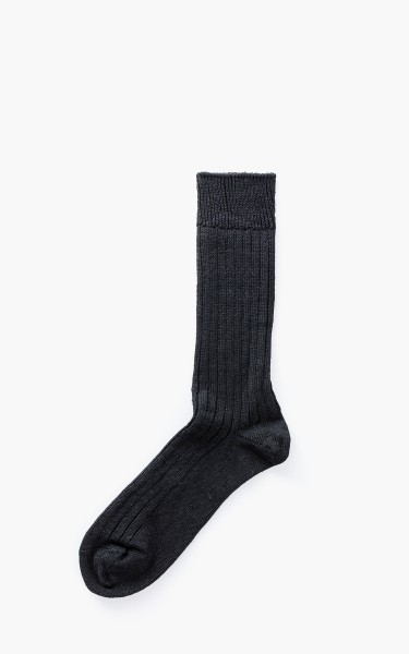 RoToTo R1010 Linen Cotton Ribbed Crew Socks Black