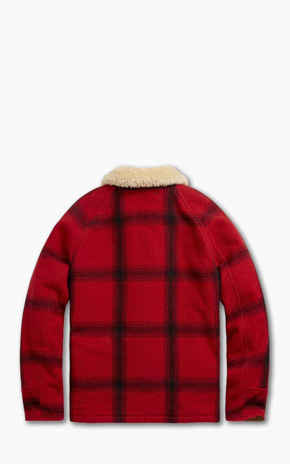 RRL Shearling-Collar Plaid Wool Jacket Red/Black Multi | Cultizm
