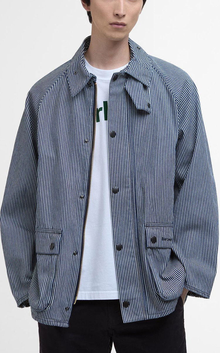 Barbour Striped Oversized Bedale Casual Jacket Indigo Stripe Barbour Striped Oversized Bedale Casual Jacket Indigo Stripe