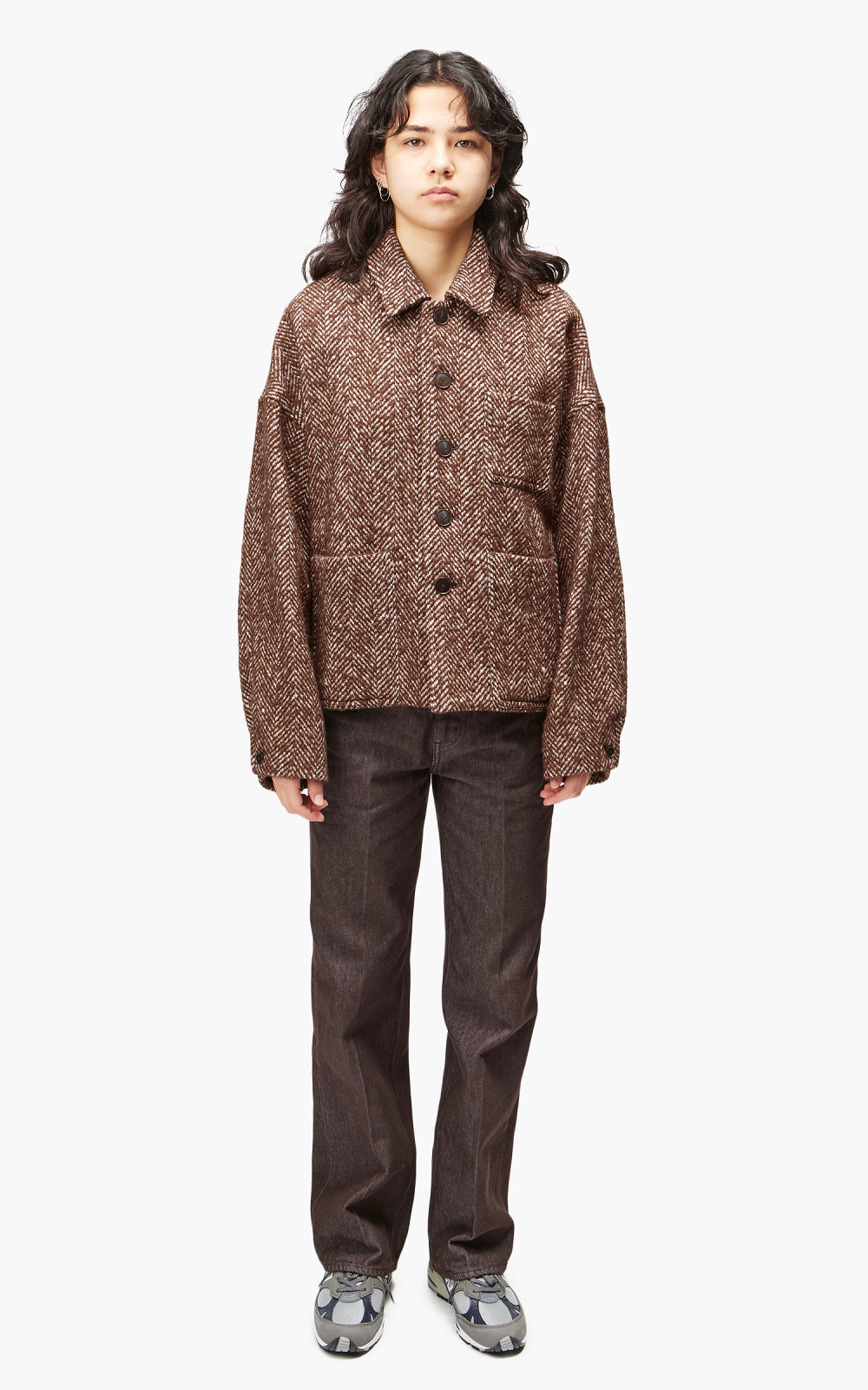 Auralee W Wool Alpaca Herringbone Tweed Short Blouson Brown