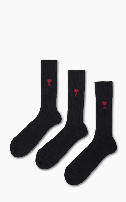 AMI Paris Three-Pack ADC Socks Black