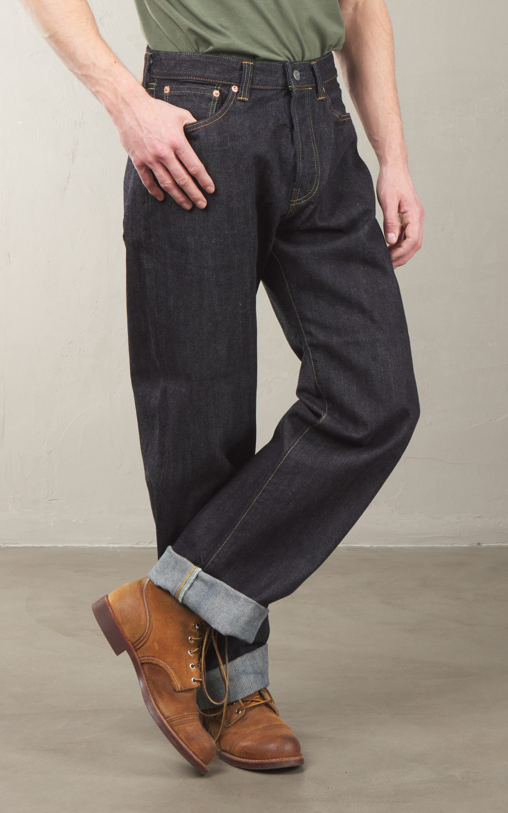 The Flat Head FN-D111 Wide Straight Jeans Selvedge One Wash