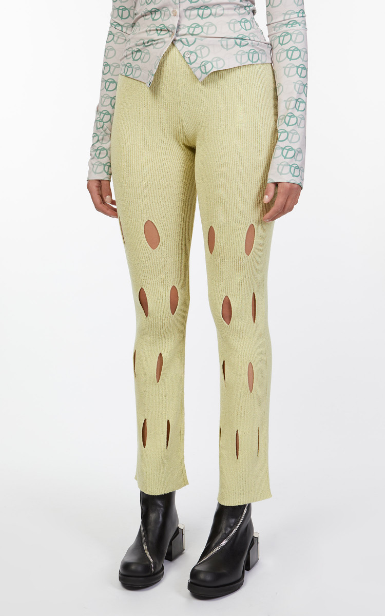 【OPEN YY】 CUT OUT KNIT PANTS PALE GREEN TheOpen Product Cut-Out Knit Pants Pale Green | Cultizm