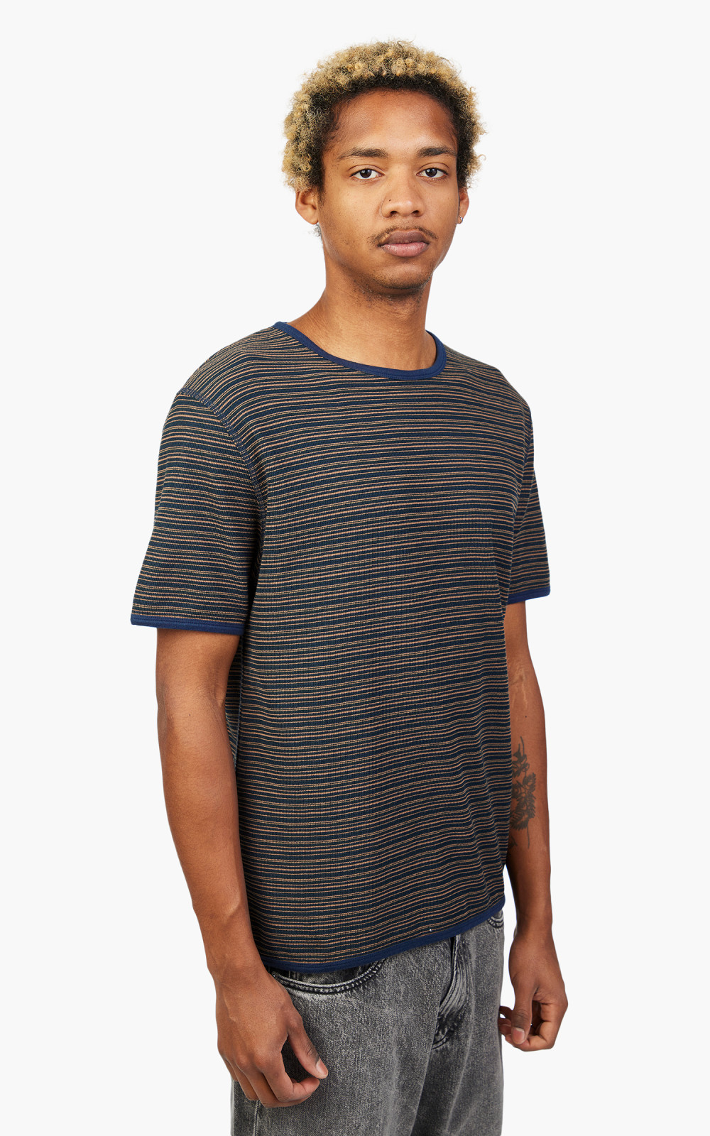 Our Legacy Tanker T-Shirt Navy/Brown Crepe Stripe | Cultizm