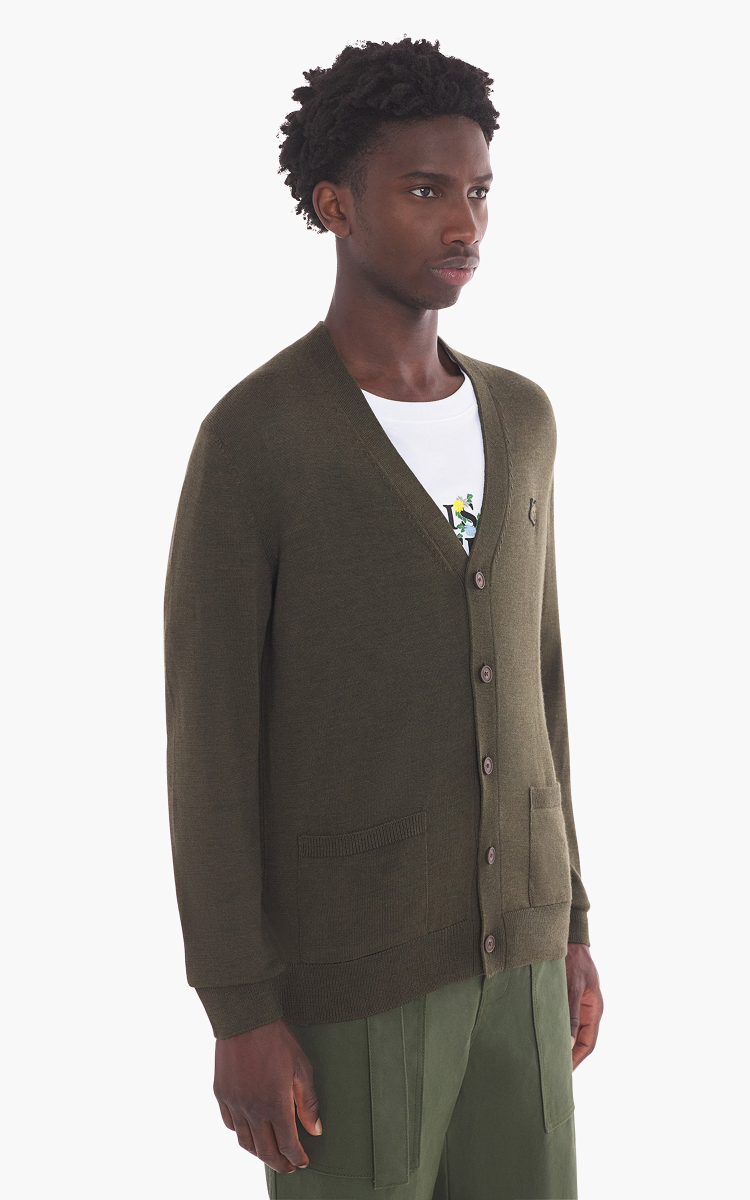 Maison Kitsuné Bold Fox Head Patch Regular Cardigan Khaki | Cultizm