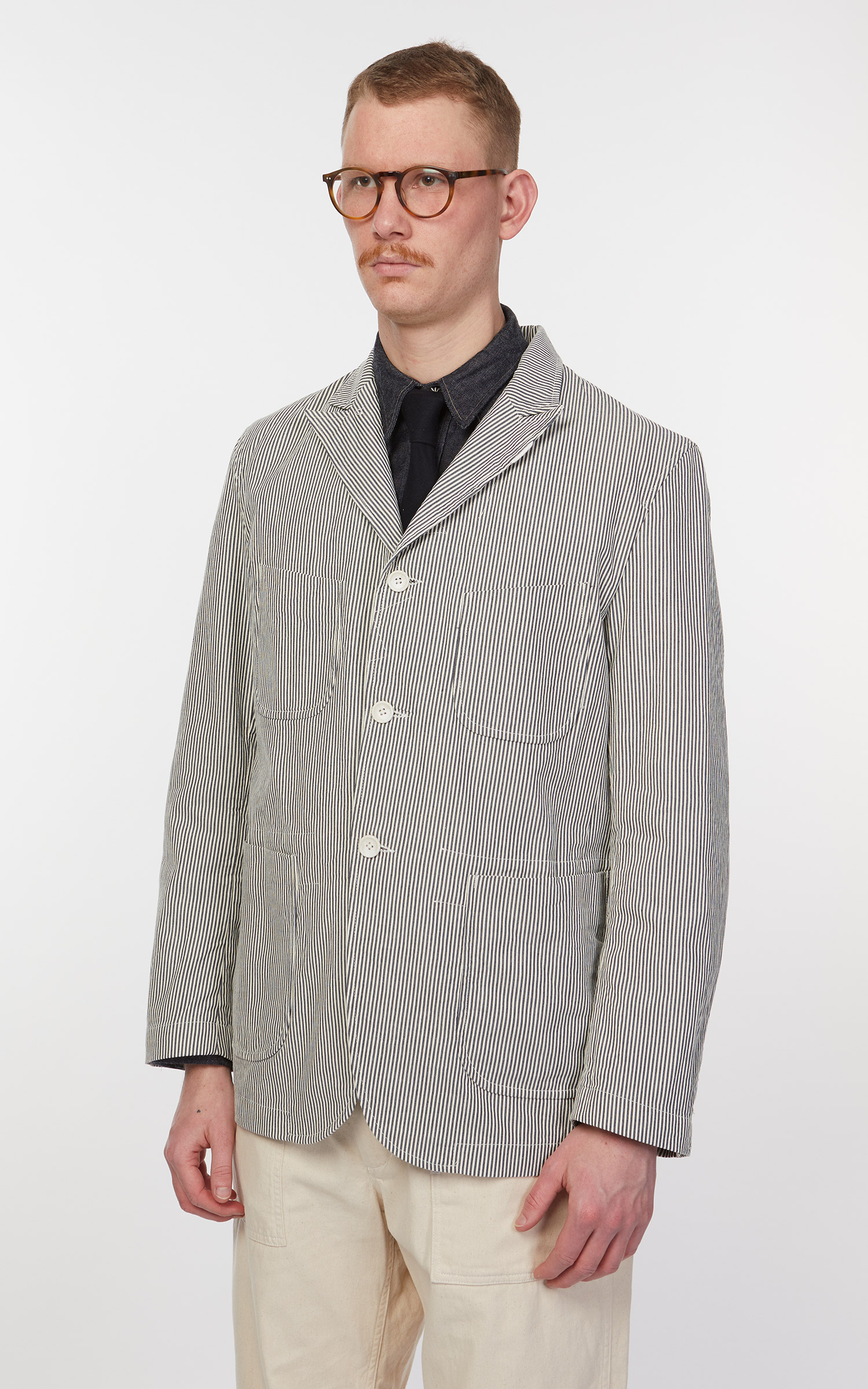 Engineered Garments NB Jacket Seersucker Navy Stripe | Cultizm