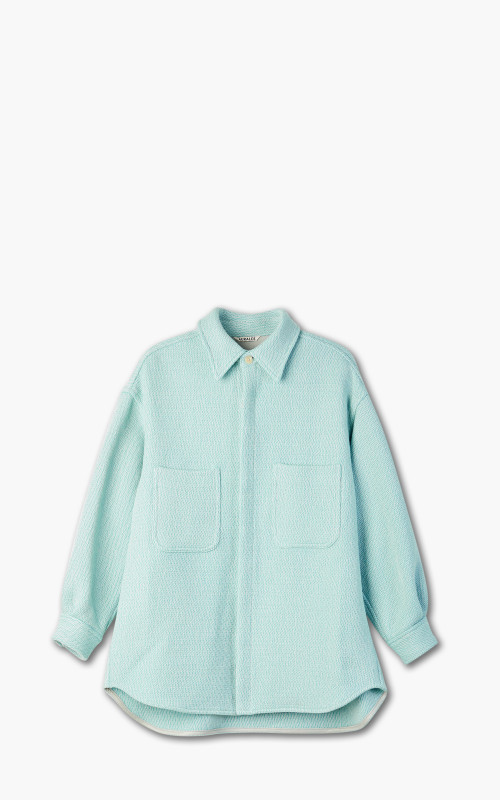 Auralee W Shetland Wool Organic Cotton Woven Cloth Shirt Blouson Light Blue