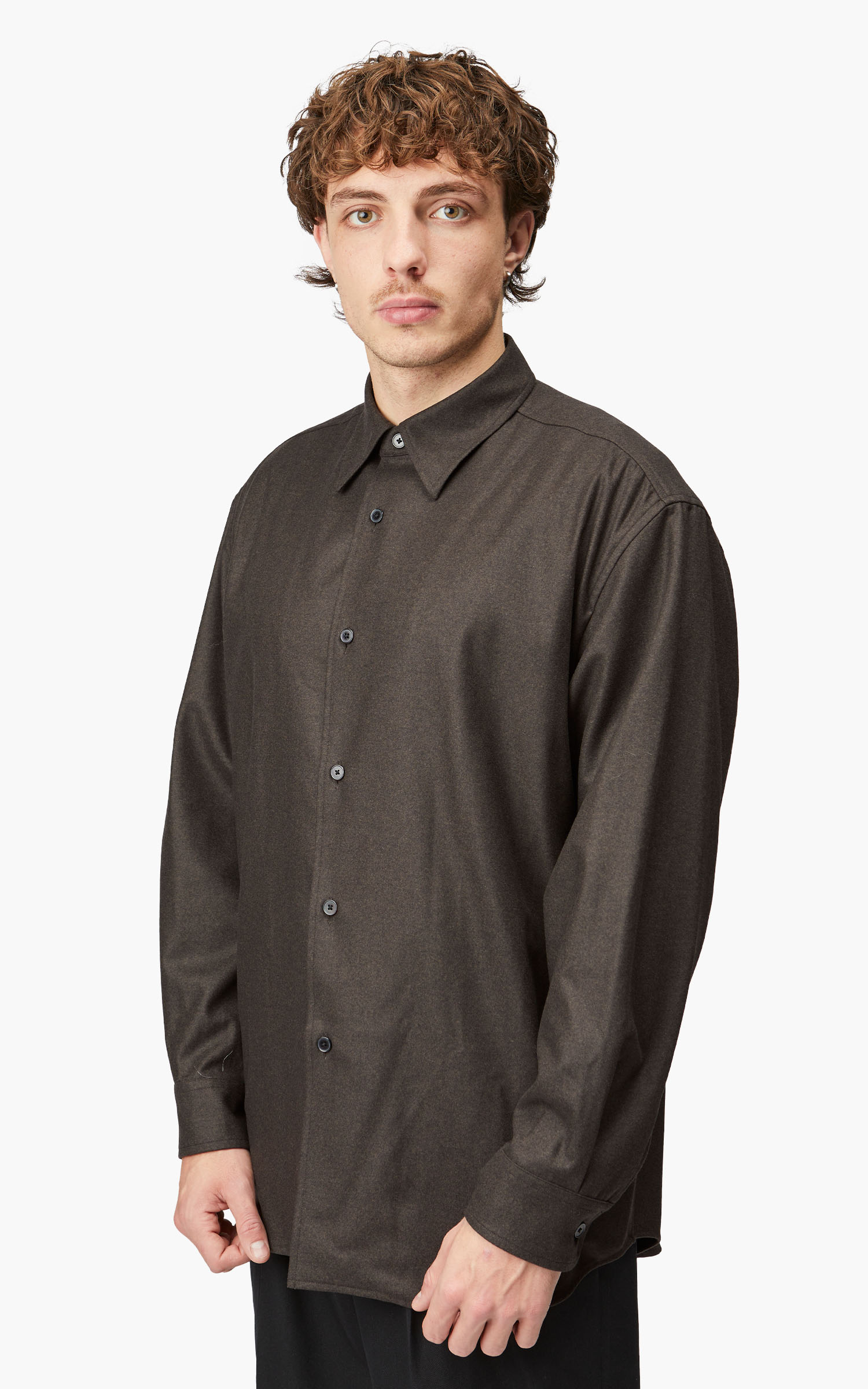 Auralee Wool Fulling Flannel Shirt Top Dark Brown | Cultizm