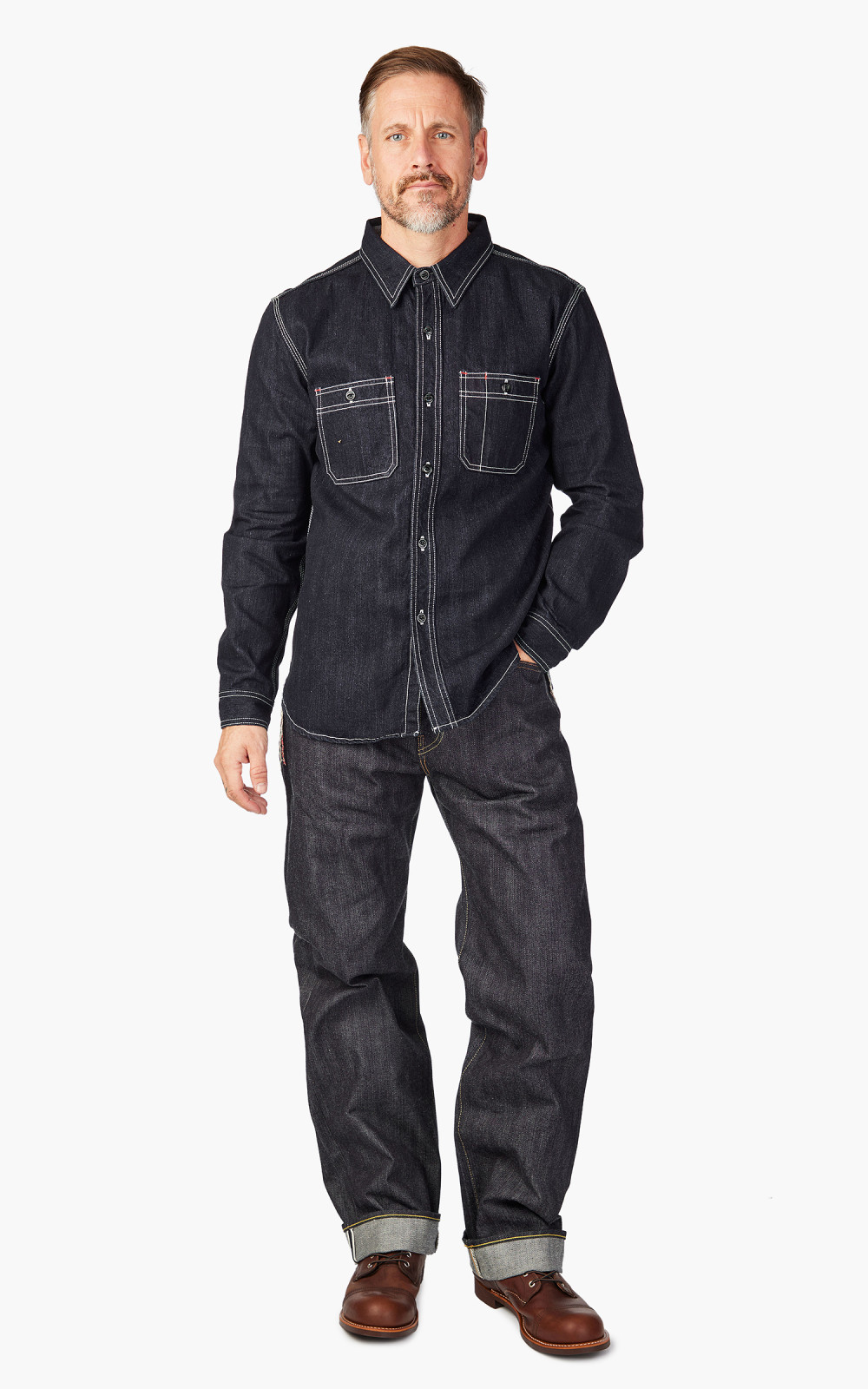 The Flat Head FN-SDK-301L Denim Work Shirt Selvedge Indigo