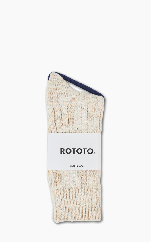 RoToTo R1251 Low Gauge Slub Crew Socks Ecru