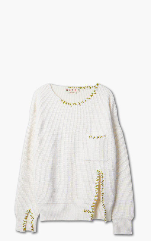 Marni Maglia Cirocollo Distressed Mending Soft Wool Knit Pale Gold