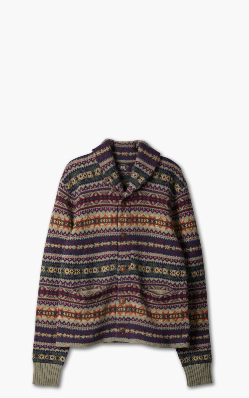 RRL Fairisle Shawl Collar Cardigan Brown/Multi