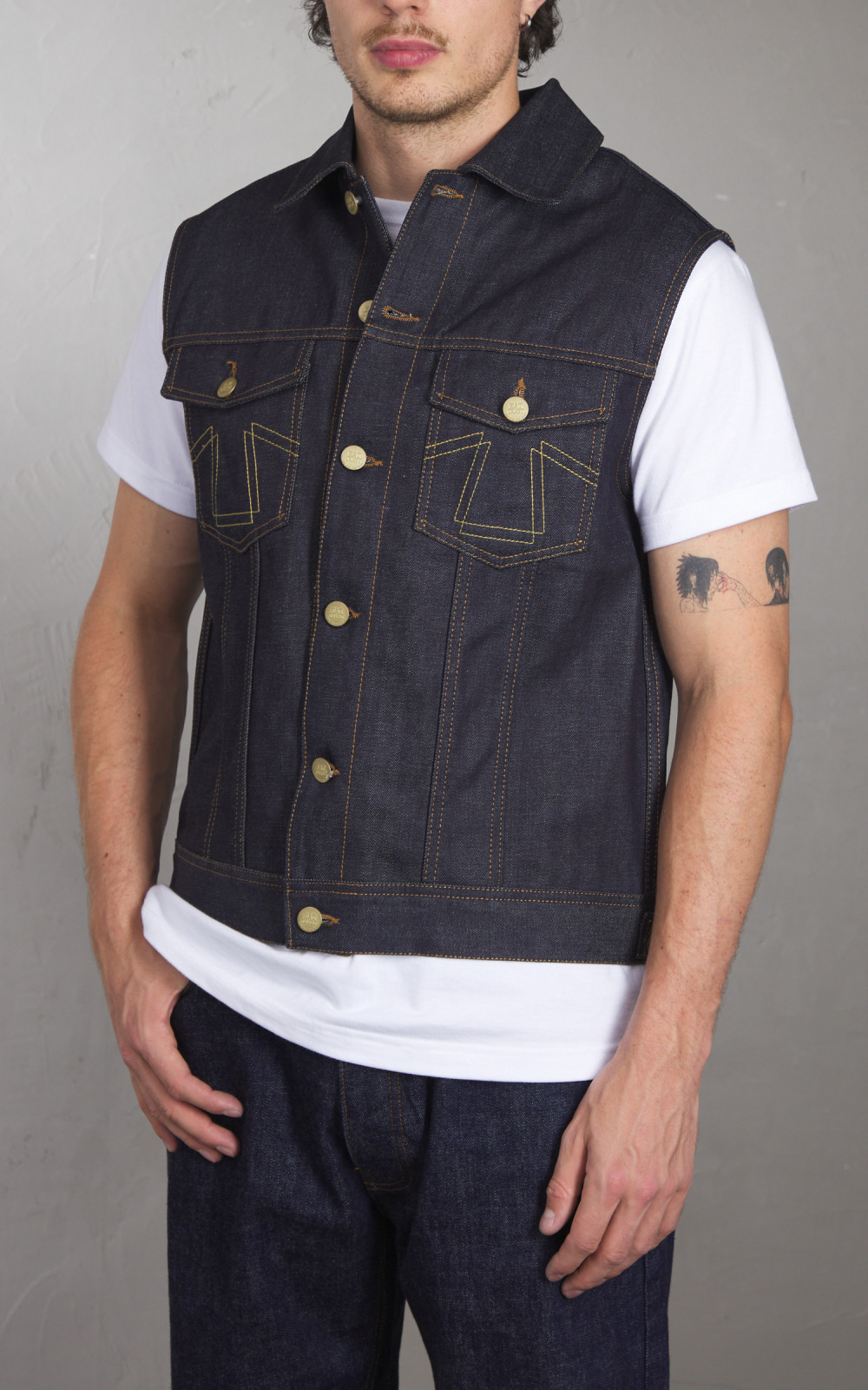 Eat Dust Fit 736 Biker Denim Vest Indigo Blue 13.75oz Cultizm