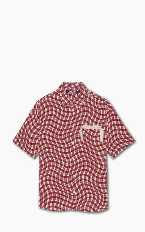 Jacquemus La Chemise Melo Wavy Checked S/S Shirt Print Dark Red Deformed Check