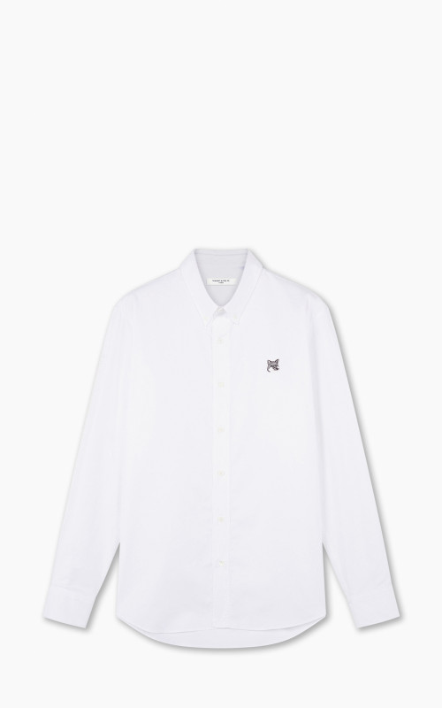 Maison Kitsuné Grey Fox Head Patch Button Down Casual Shirt White