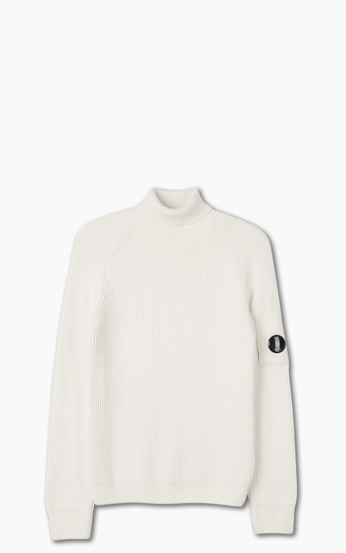 C.P. Company Full Rib Roll Neck Jumper White