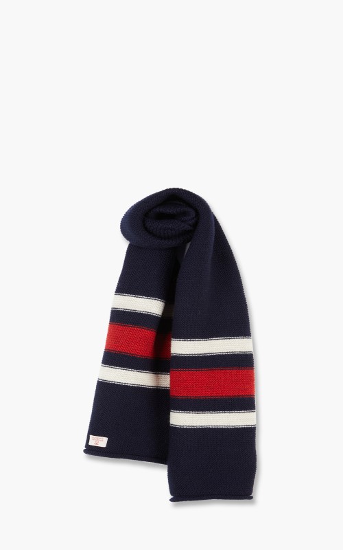 Nigel Cabourn Striped Scarf Schoeller Wool Black Navy ACC-6-Striped-Scarf-Black-Navy