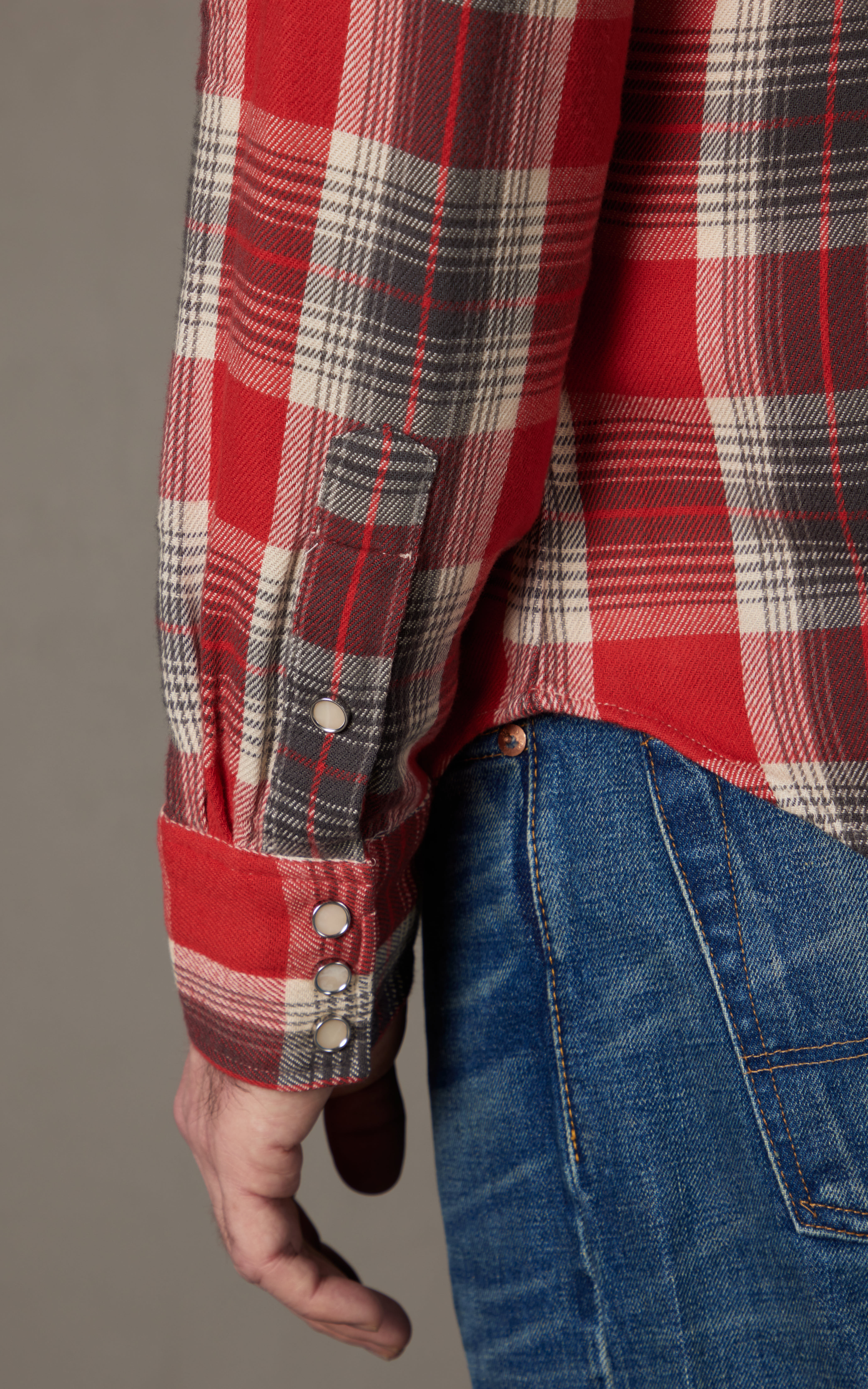 RRL Slim Fit Plaid Twill Western Shirt Red/Grey | Cultizm