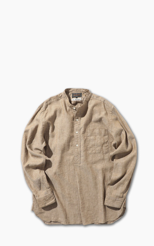 Beams Plus Herringbone Band Collar Pullover Shirt Khaki