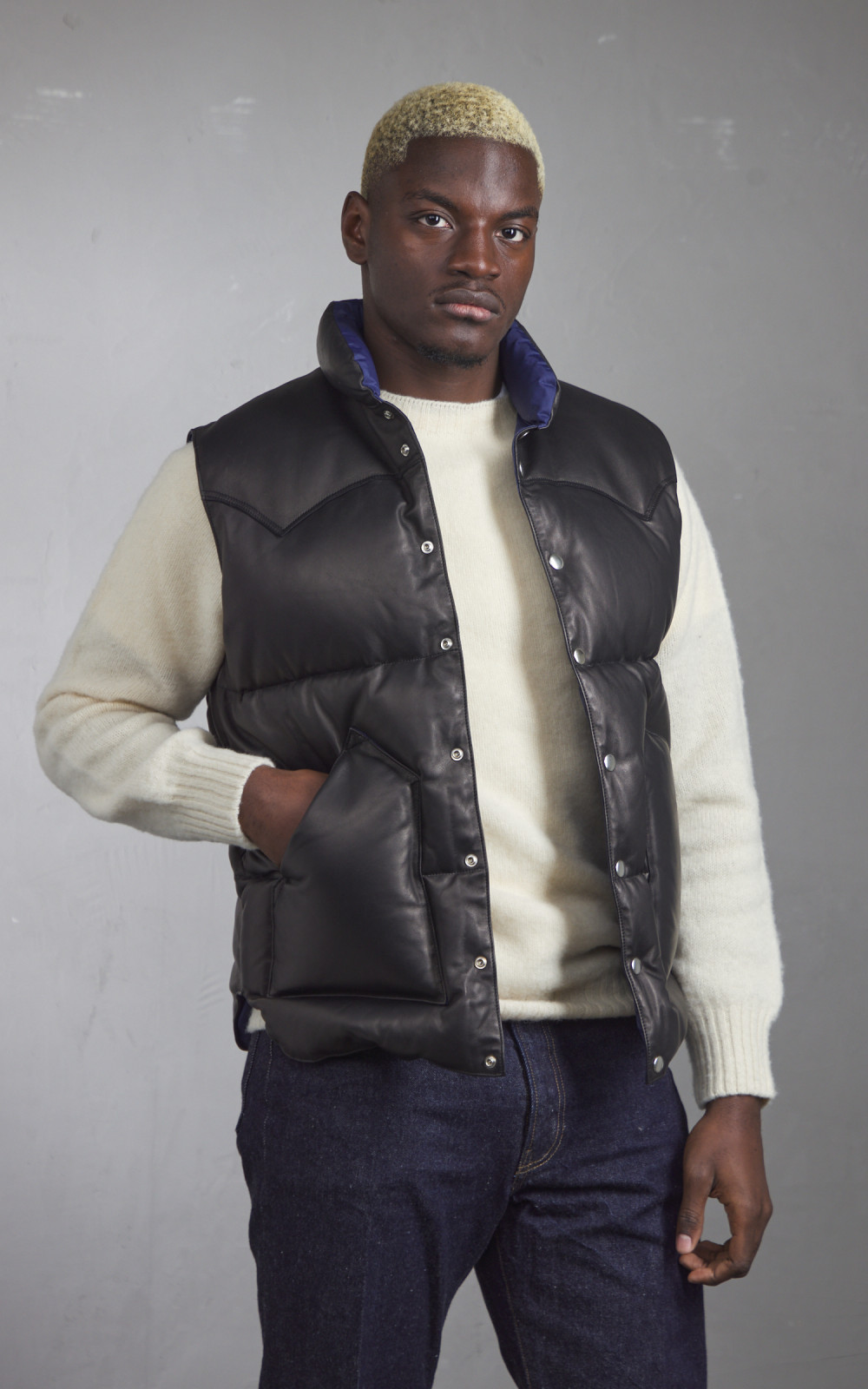 Leather down vest shop