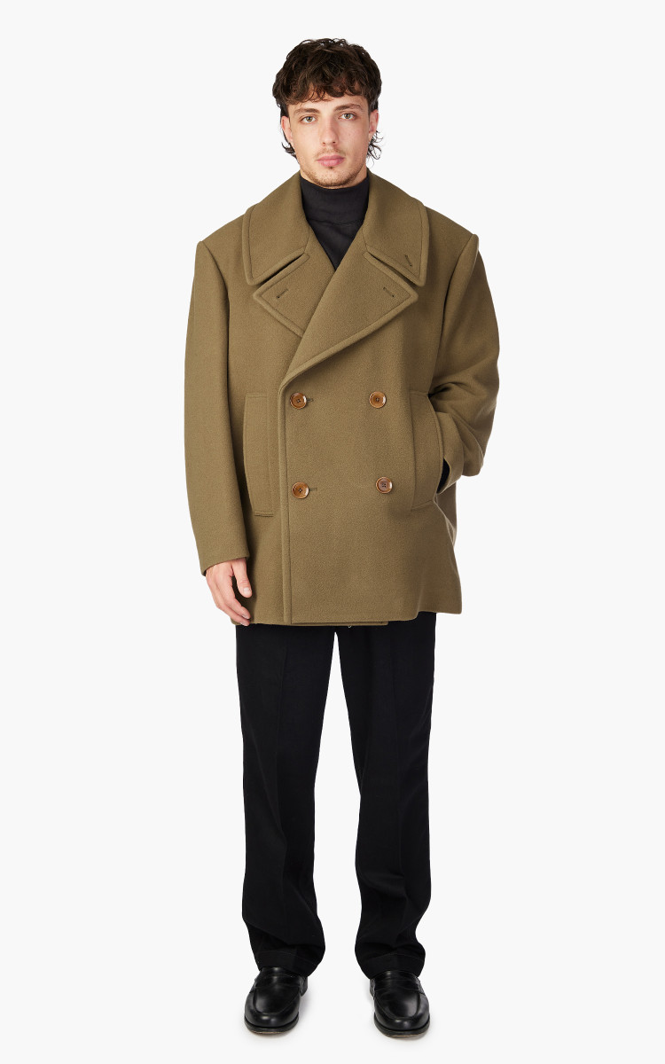 Lemaire Maxi Pea Coat Wool Capers Khaki | Cultizm