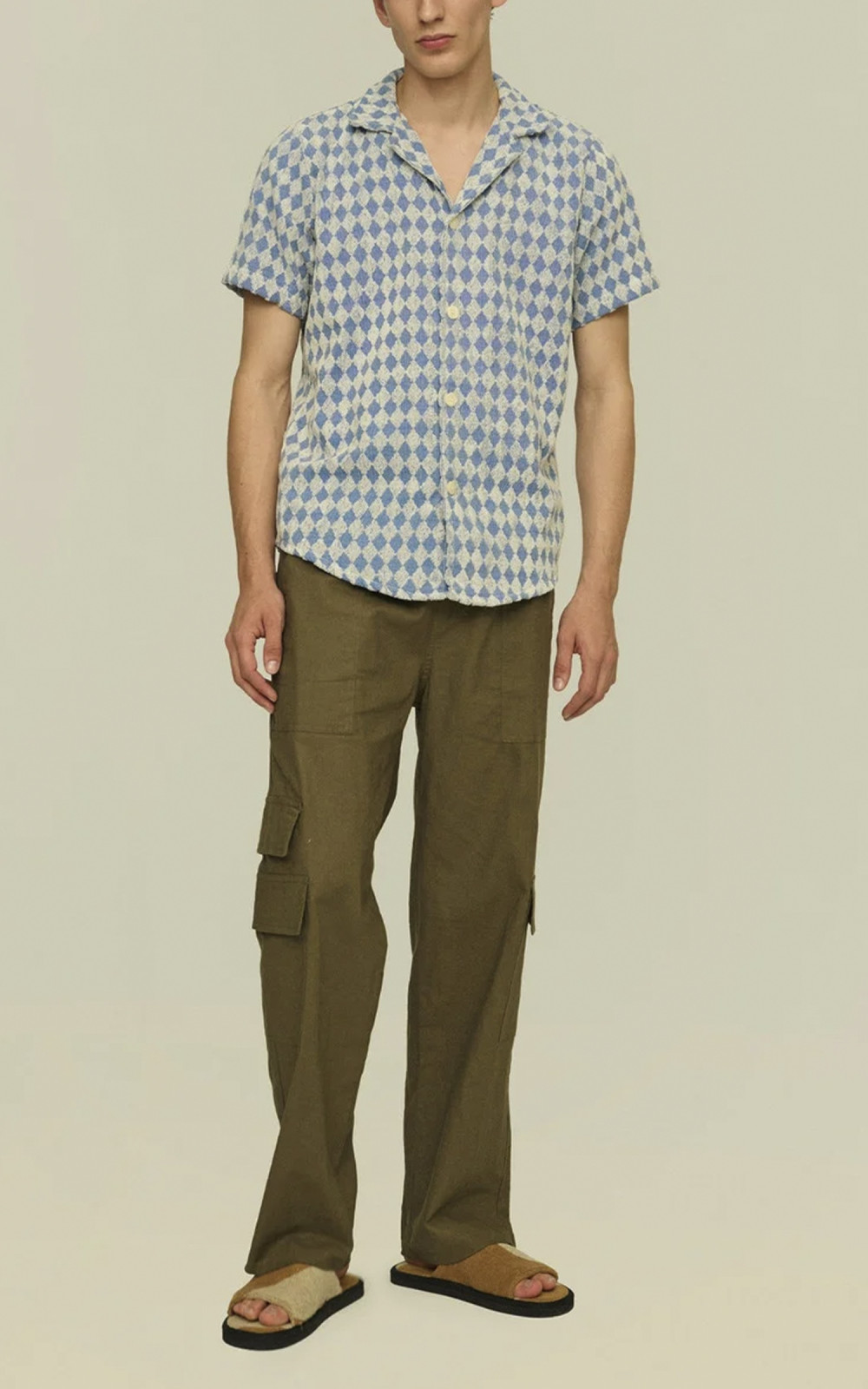 OAS leo Cuba terry Shirt／Framework Beige & Black Leo Cuba Terry Shirt by OAS on Sale