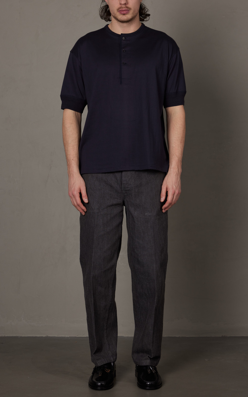 Kaptain Sunshine Suvin Supima Tube Henleyneck Tee Light Navy